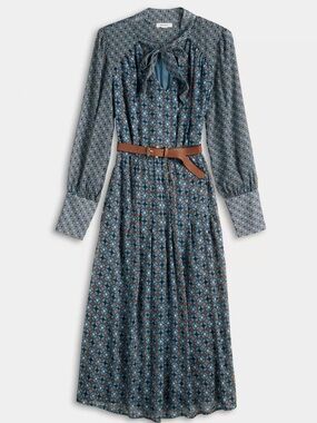 Nine West Belted Tie-Neck Midi Dress